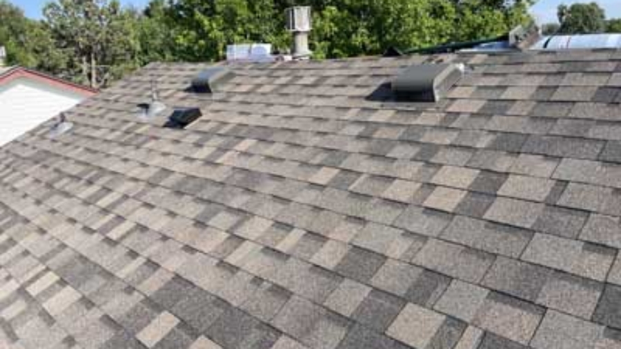 New asphalt roof with roof vents installed by Custom Exteriors